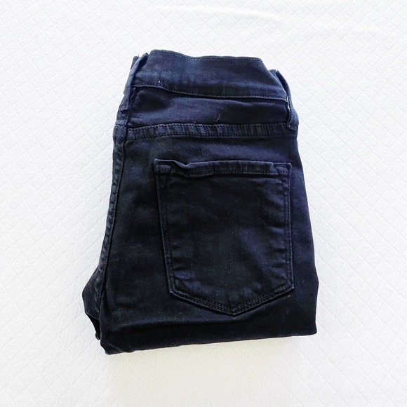 Frame Black Denim Le Skinny de Jeanne Zip Fly Jeans Distressed Cutouts SZ24 - Picture 7 of 8